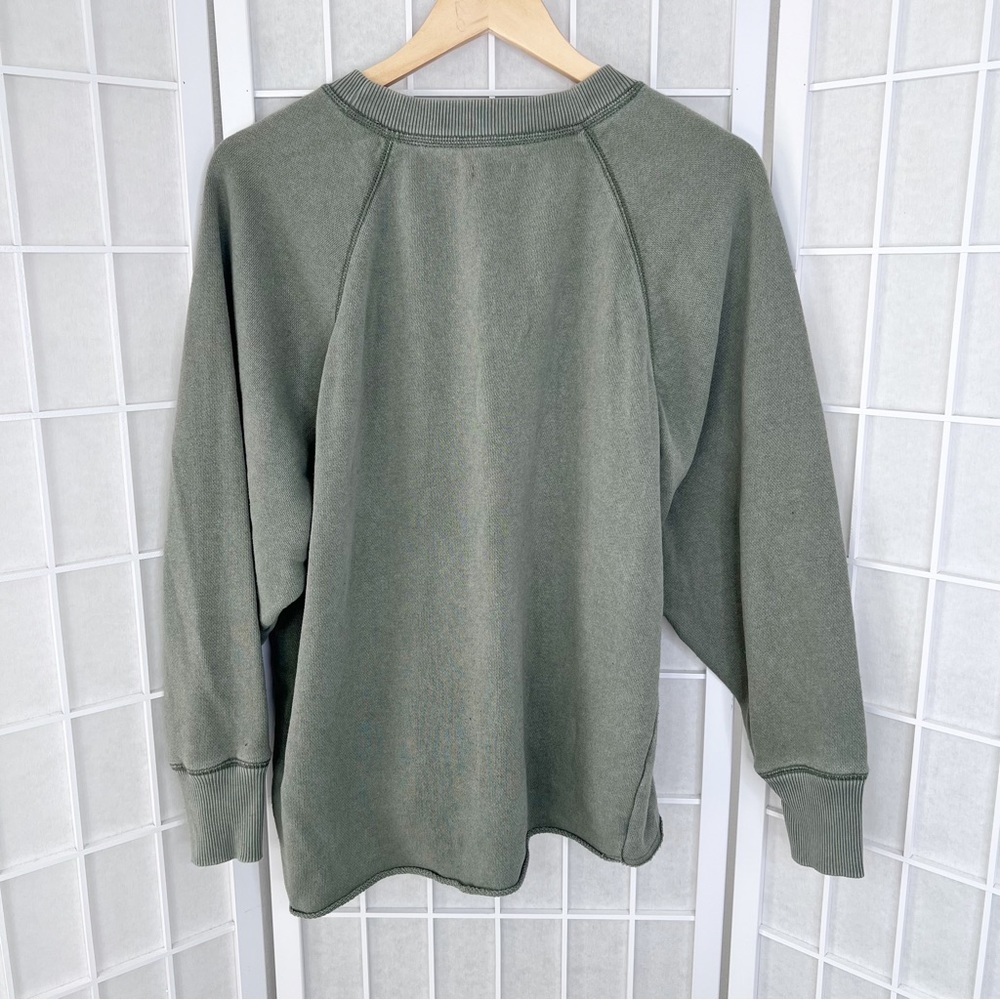 Aerie Oversized Olive Green Jersey Crewneck Pullover Sweatshirt XS - Picture 6 of 7